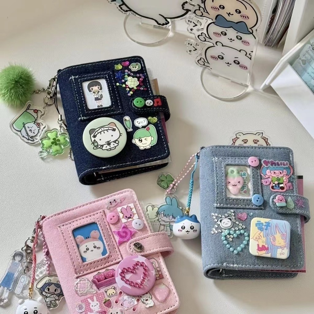 

M5 Binder Notebook Photocard Storage Pink Denim Jeans Cover Photo Album Collection Mini Loose Leaf Journal Student Diary Book