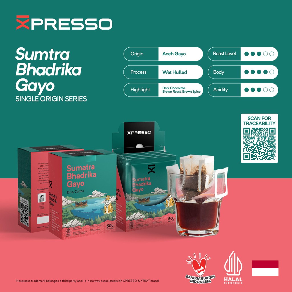 

Drip Bag Coffee Sumatra Bhadrika Gayo - Xpresso Kopi Drip Bag 5pcs