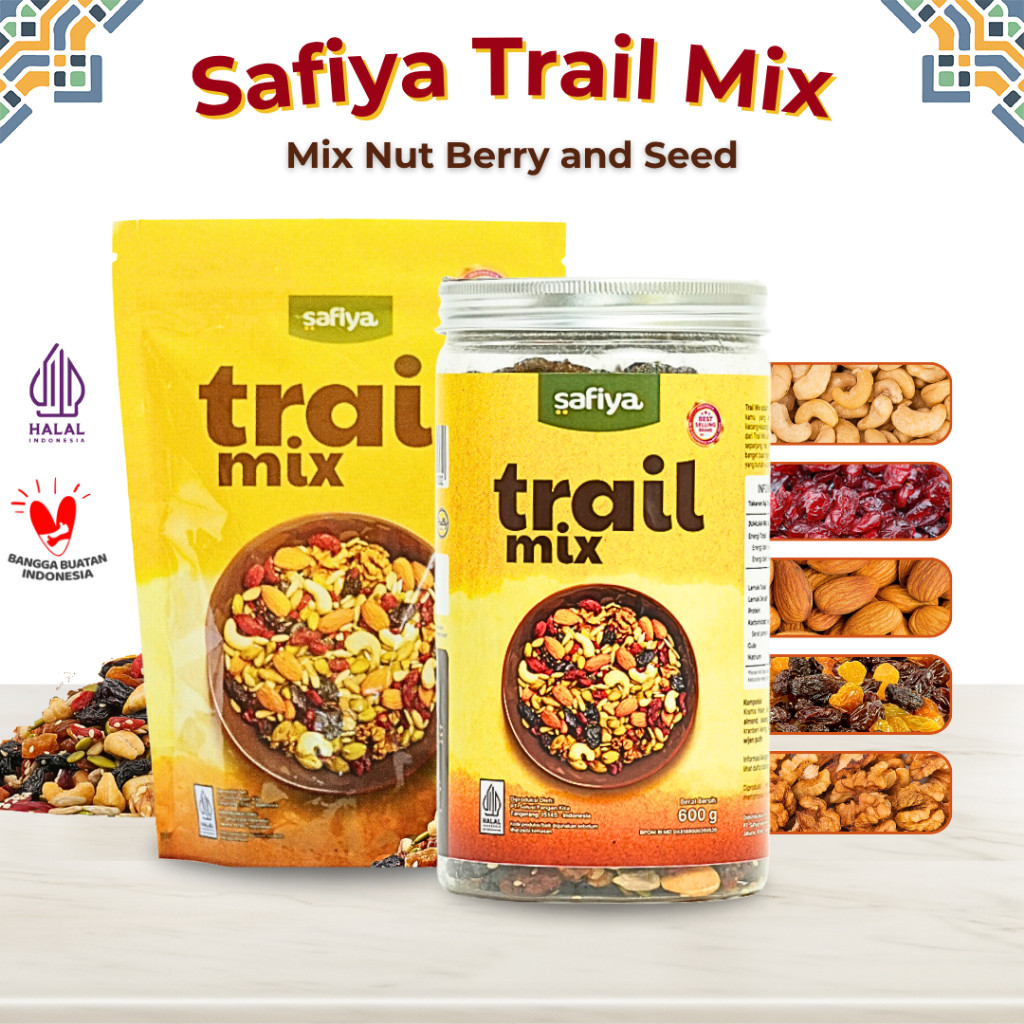 

Trail Mix Safiya 600 Gram | Isi Lengkap Kacang Biji Bijian Buah Kering Nut Seed Dried Fruit Diet