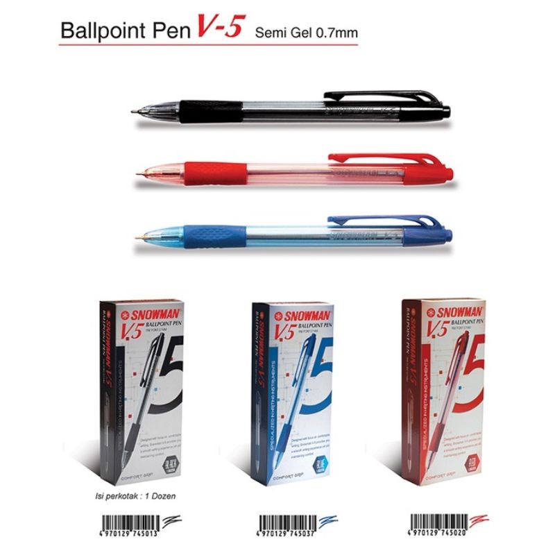 

Pulpen Snowman V5 Semi Gel 0.7mm ( 1pak/12pcs )
