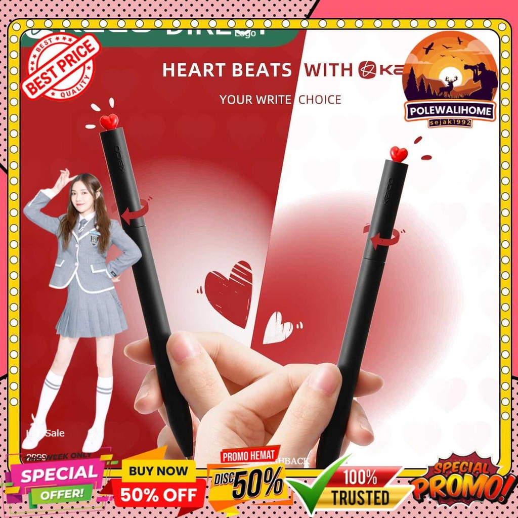

Kaco Pena Pulpen Gel Dual Ballpoint Black Ink Heart Deco 0.5mm 1 PCS - K1055