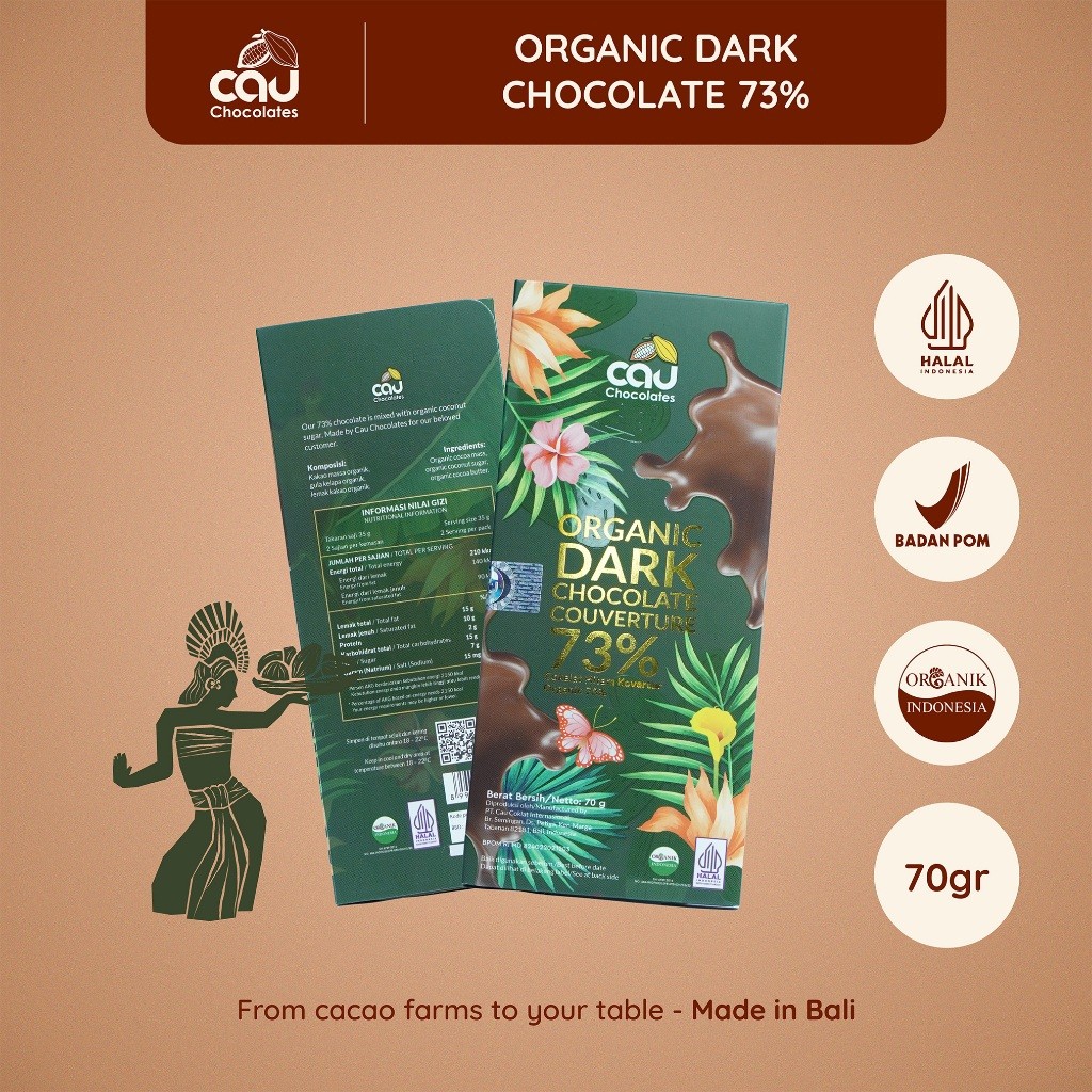 

New CAU CHOCOLATES - Organik Dark Chocolate Couverture 73% - 70 grPremium