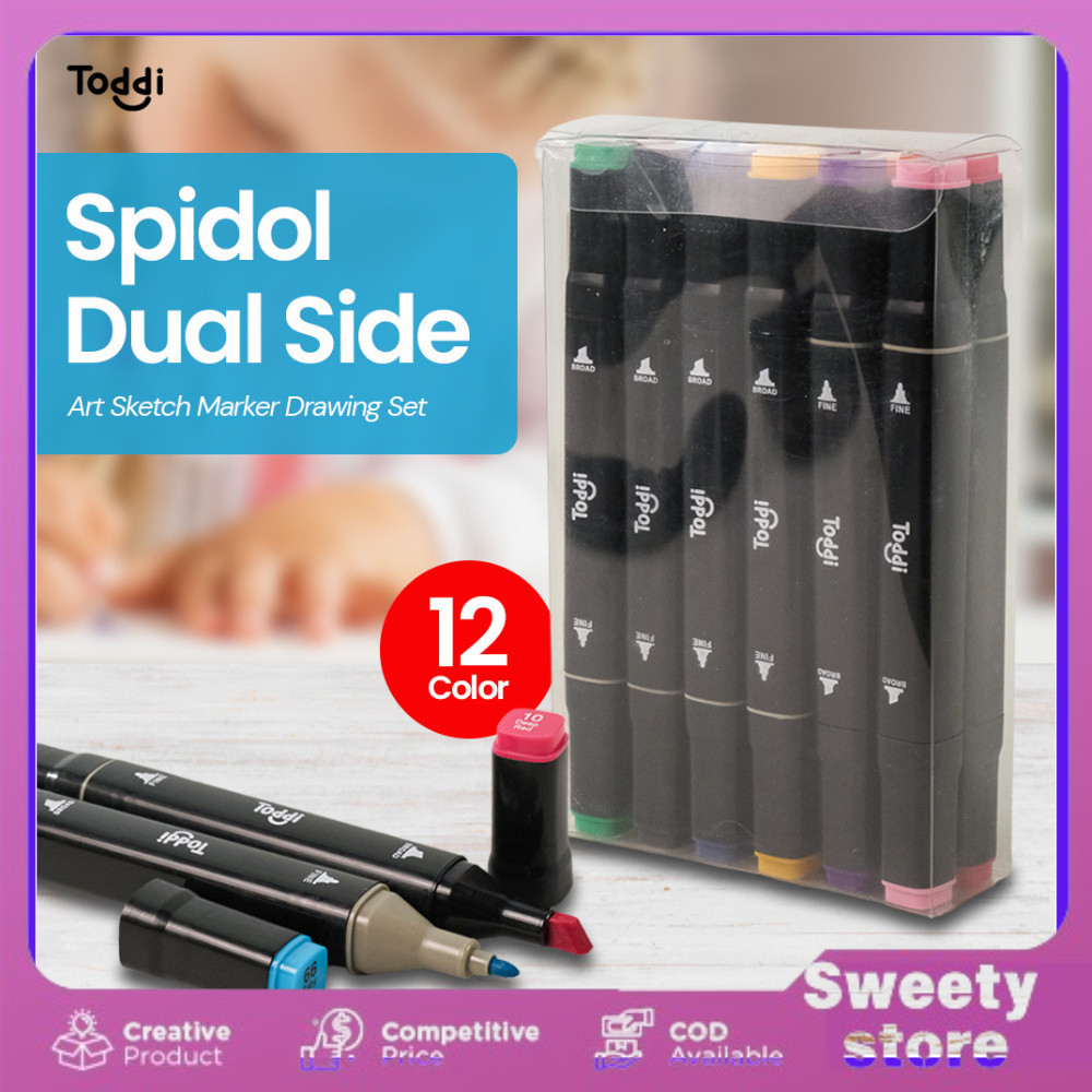 

Spidol Dual Side Art Sketch Marker Drawing Set 12 Color Spidol Warna Warni 1 Set Sketch Marker 2 Tip