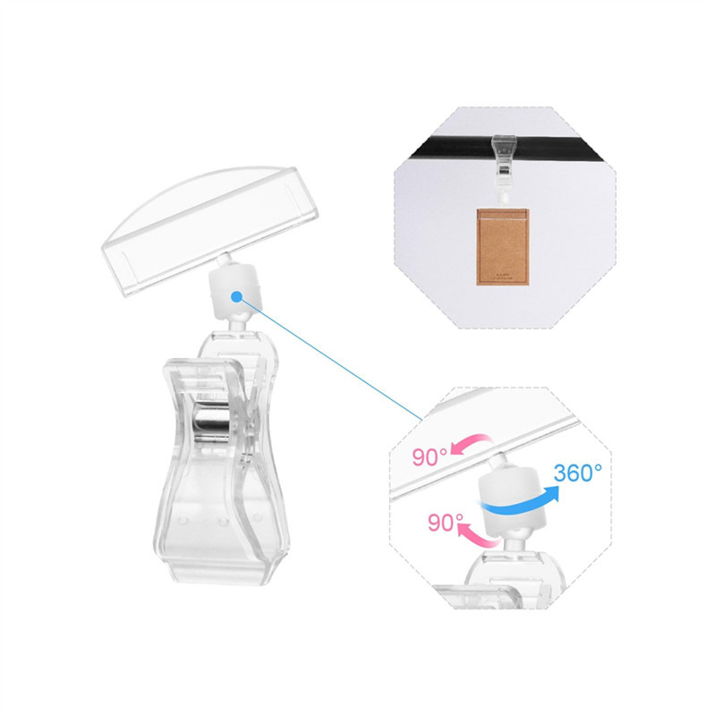 

AA81-50 PCS ,Sign Holder Clamp Clear, Price Sign Clip Rotatable Food Signs Holder Stand, Double Display Tag Clips