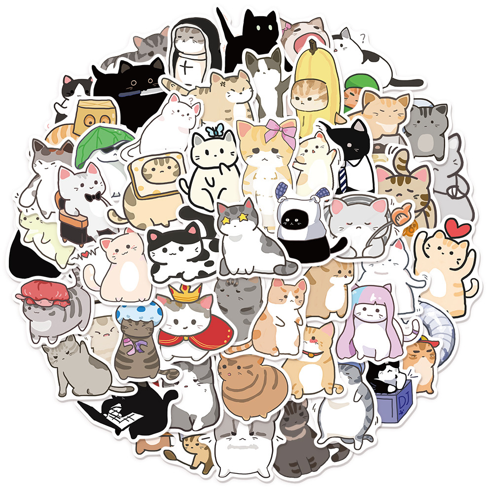 

55PCS Q-version cute cat simple drawing creative stickers DIY luggage, notebook, water cup label stickers