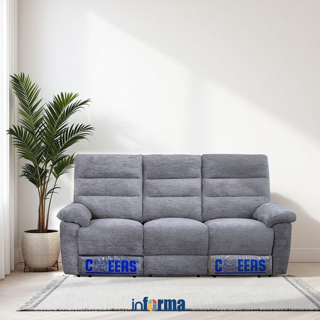 Informa Cheers Modena Sofa Recliner Fabric 3 Seater - Abu-Abu Tempat Duduk Rebahan Sofa Santai Ruang