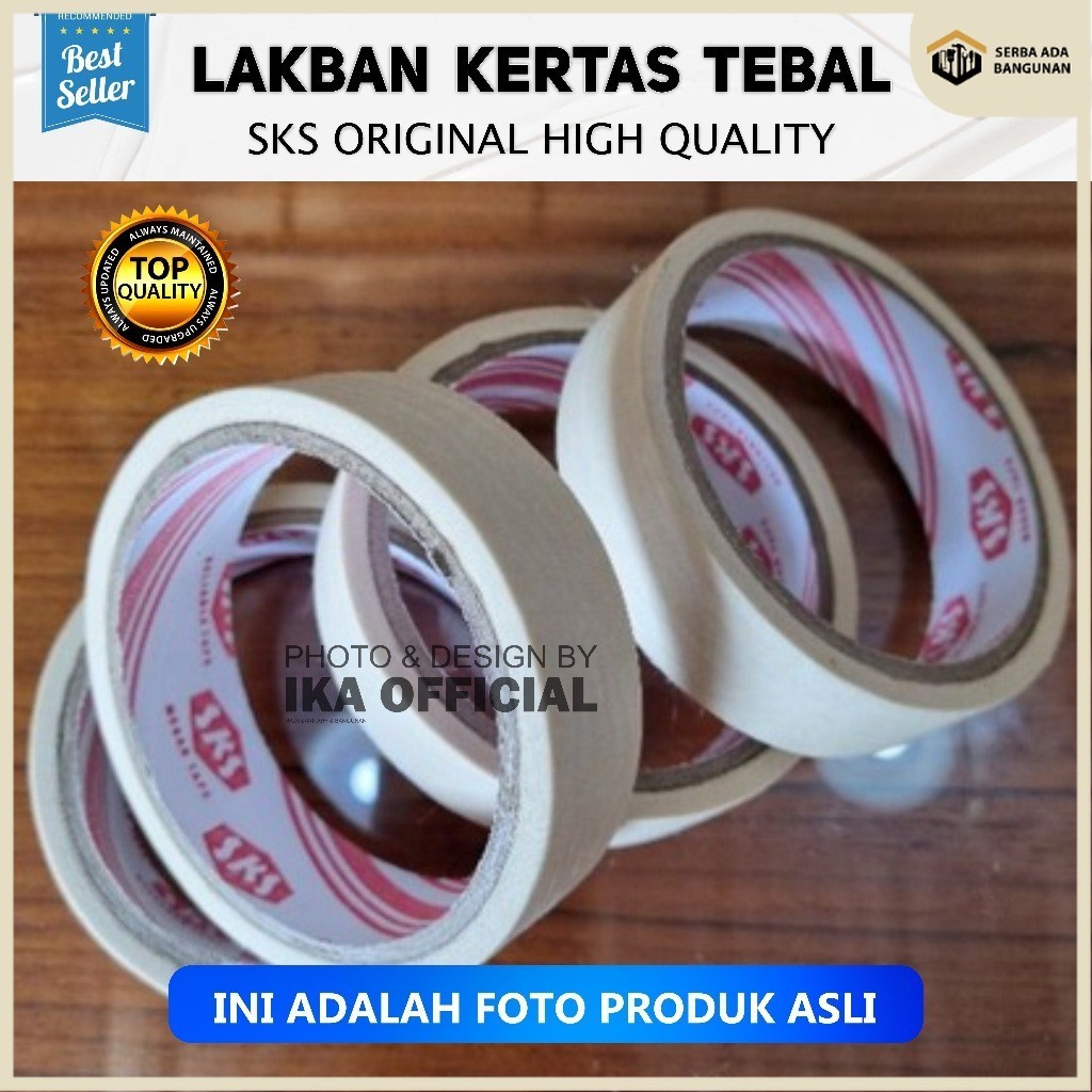 SAB Masking Tape 1 inch l Lakban Kertas l Kertas Lem l Solasi l Isolatip / SKS ORIGINAL KUAT MURAH /