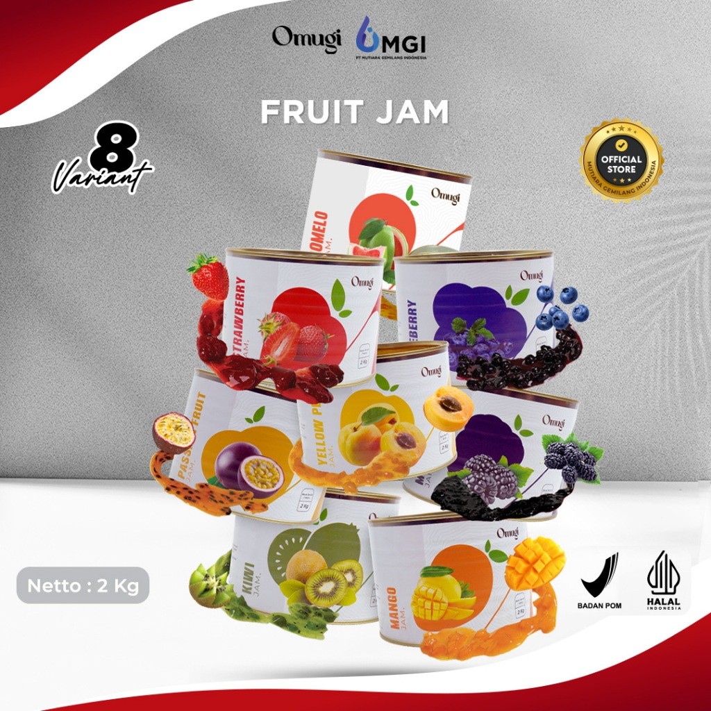 

Mutiaragemilang.id OMUGI Fruit Jam Selai Buah Asli Import (40% Daging Buah Asli ) 1.2 Kg Selai Omugi