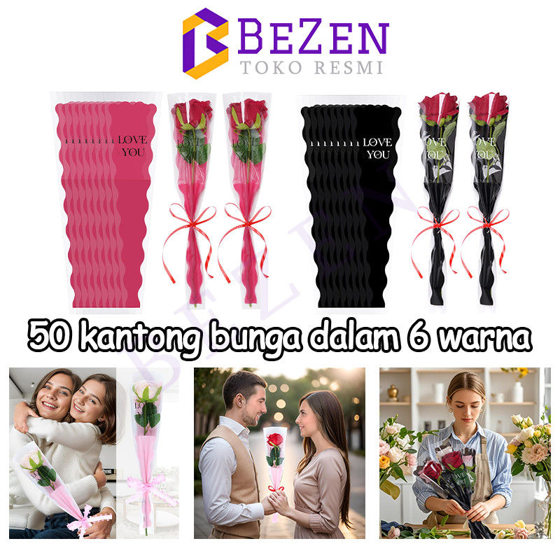 

BZ Plastik Bungkus Bunga 50 Pcs / Kertas Pembungkus Buket Satu Bunga Mawar
