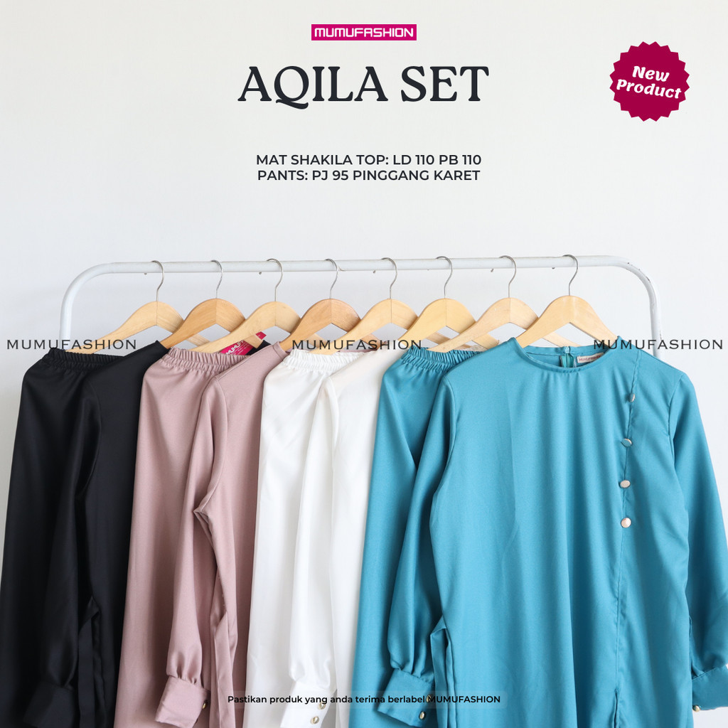 AQILA SET Long Tunik Bahan Shakila Premium / Setelan Kekinian / Set Wanita Terbaru by Mumu Fashion