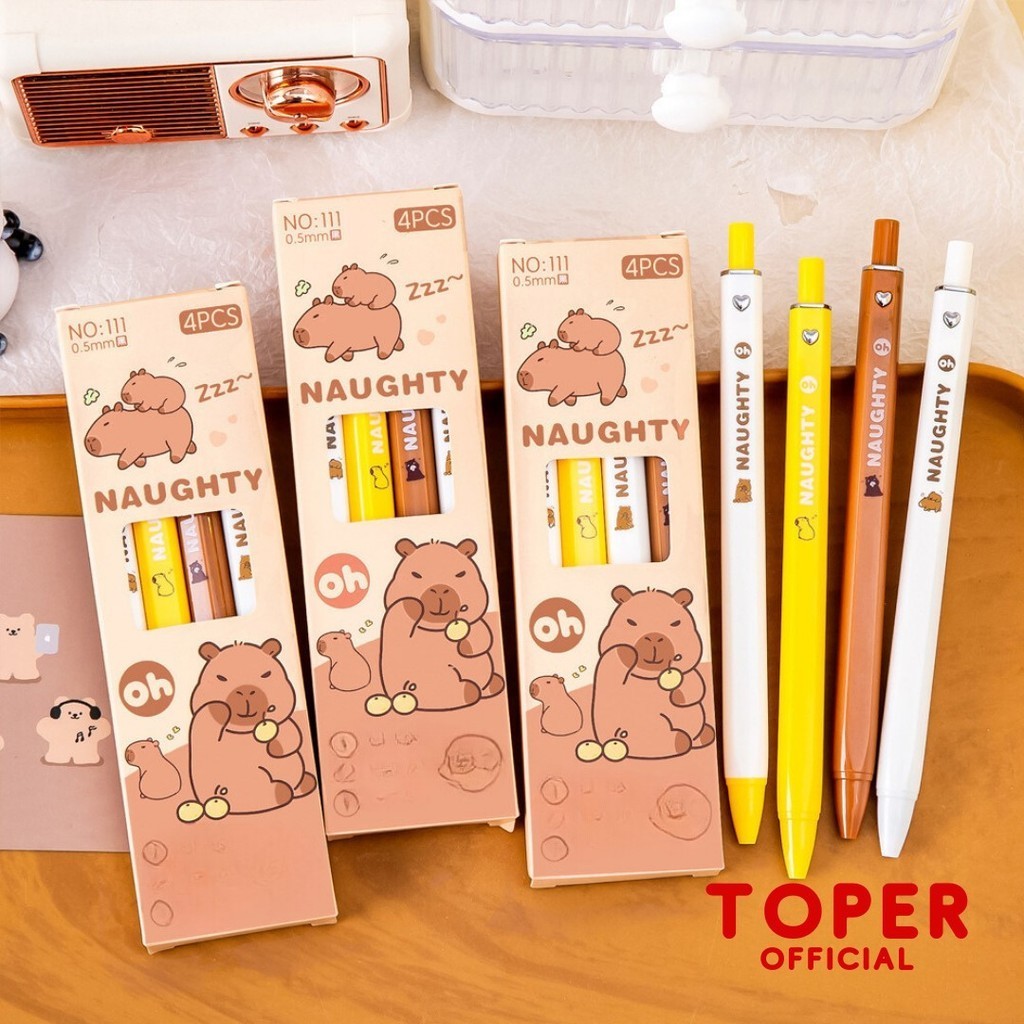 

TOPER Gel Pen Capybara isi 4 Pcs 0.5 mm Tinta Warna Hitam Gelpen Pulpen Bolpoin Alat Tulis Sekolah Kantor Cute Lucu Bolpen Ballpoint Kapibara Aesthetic Estetik