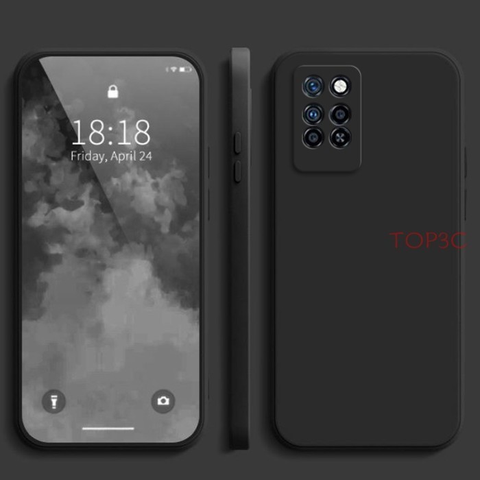 TERBATAS Case Infinix Note 10 PRO Liquid Square LANYARD tali Casing Softcase - Hitam