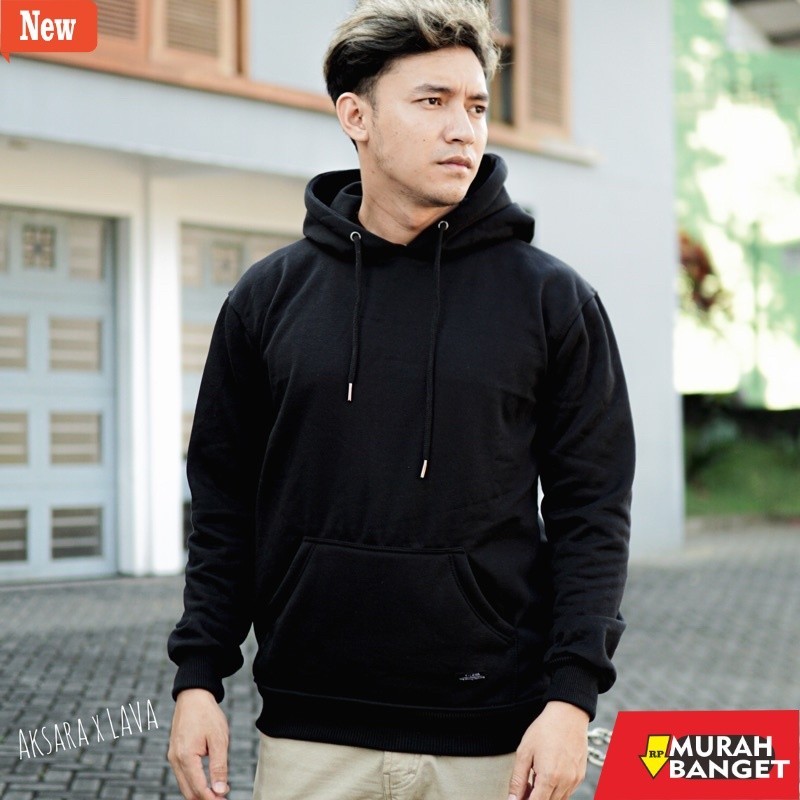 hoodie pria recomended shopee LAVA | Sweater Hoodie Polos Pria Original Premium TEBAL Hitam
