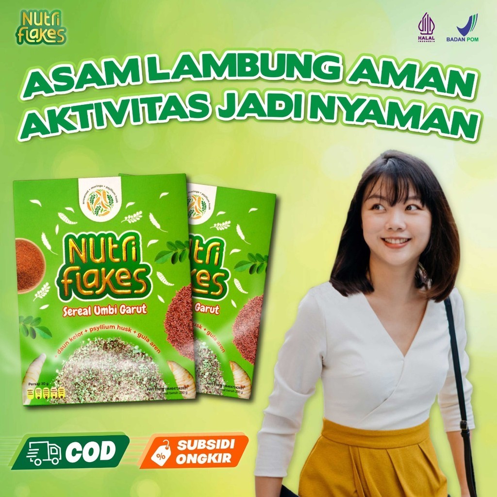 

NUTRIFLAKES SEREAL UMBI GARUT PENYEMBUH ASAM LAMBUNG GERD MAAG PENGGANTI SARAPAN DIET SEHAT BPOM HALAL MUI