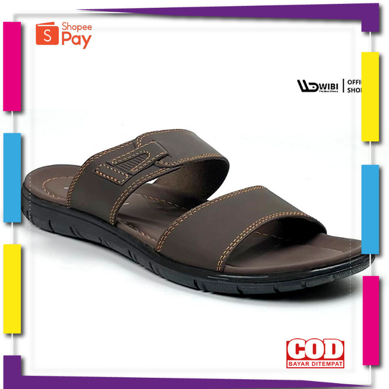 [PREMIUM ORIGINAL] WIBI 39-43 Elegant Low Mocha - Sandal Kulit Slide Selop Pria Dewasa Original Wibi