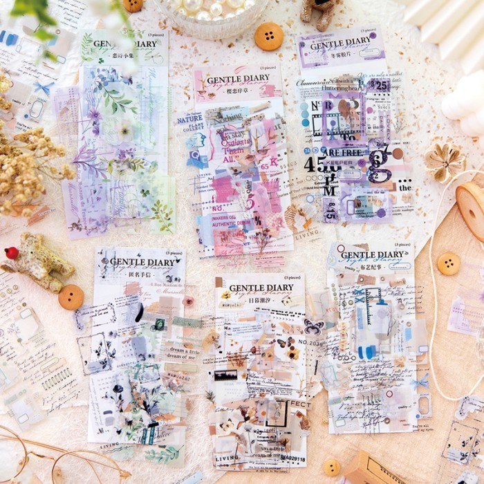 

3 Lembar/ Pack Sticker Journal Scrapbook GENTLE DIARY EDITION Aesthetic Stiker DIY