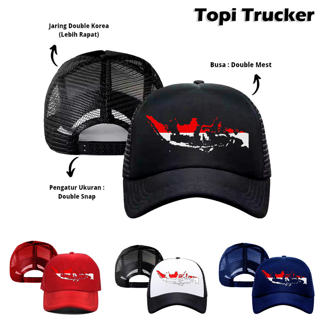 Topi Pria Wanita Jenis Trucker Jaring Sablon Peta Indonesia