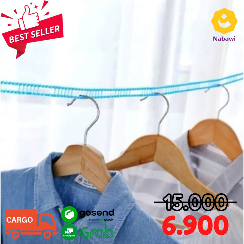 Gantungan Baju Tali Jemuran Clothes Line Laundry Tambang 5M Magic Hanger Rope Panjang Perlengkapan H