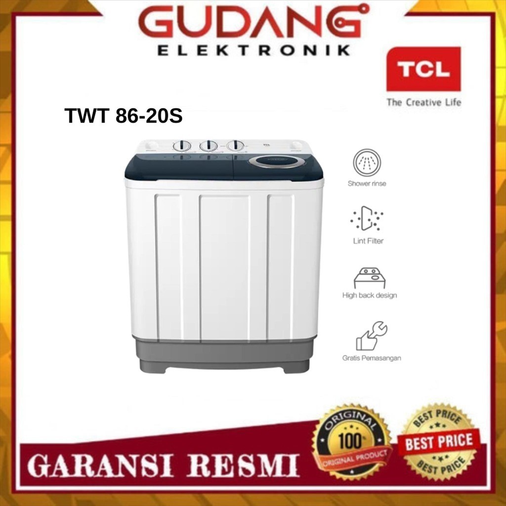 TWIN TUB TCL 8 KG TWT 86 20S MESIN CUCI 2 TABUNG TCL 8 KG TWT-86 20S