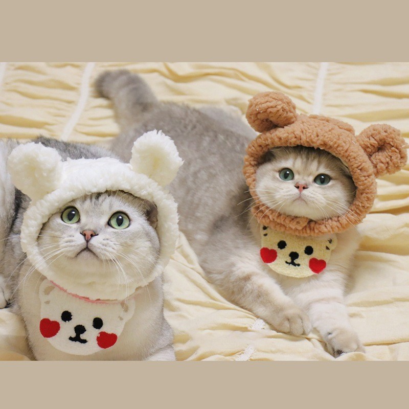 Bando Topi Kostum Beruang - Topi Kucing Beruang - Accesories Kucing - Cat - Dog Pet Bear - Topi kuci