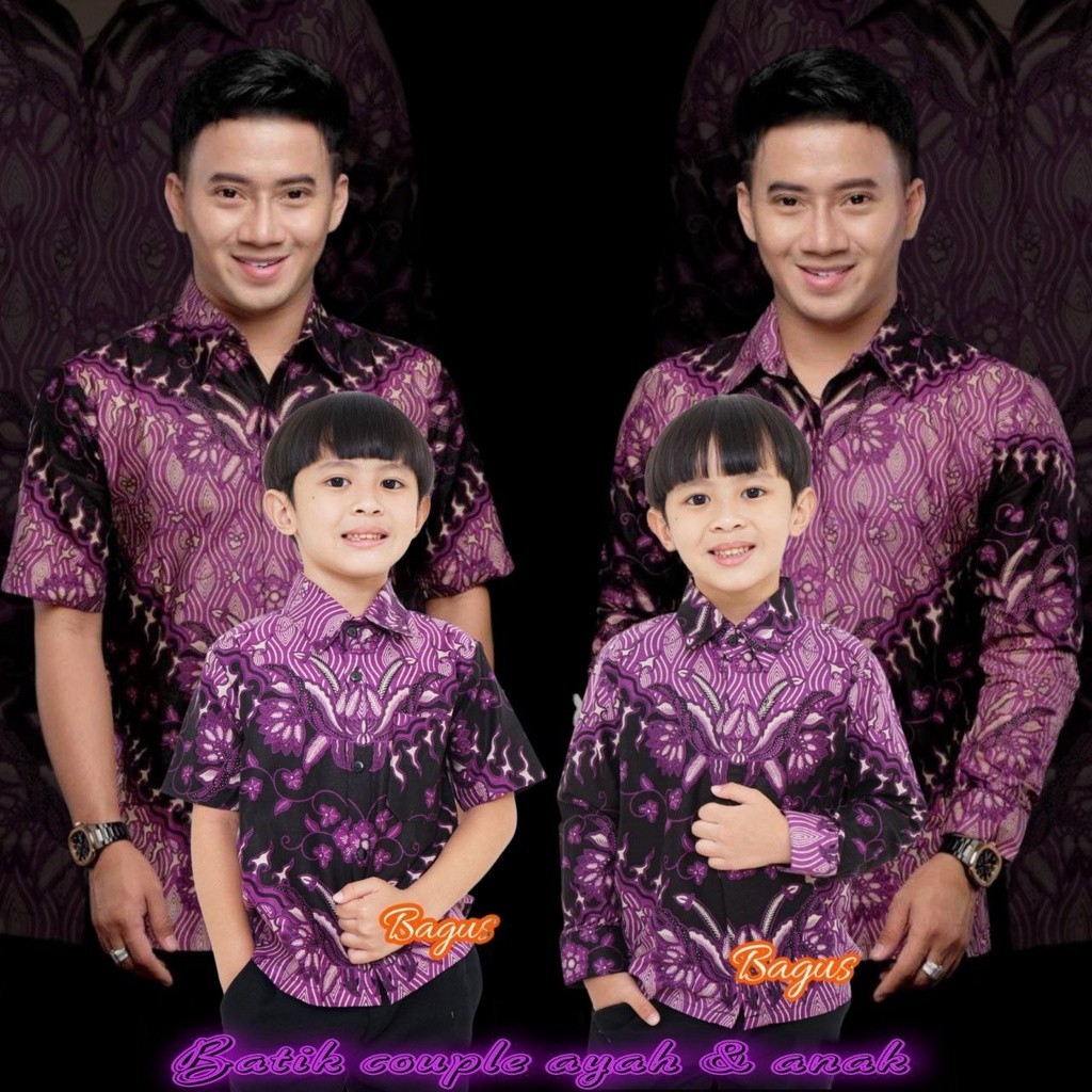 BAJU BATIK COUPLE AYAH DAN ANAK LAKI-LAKI MOTIF KERIS UNGU BATIK COUPLE KELUARGA MODERN/BATIK PRIA L