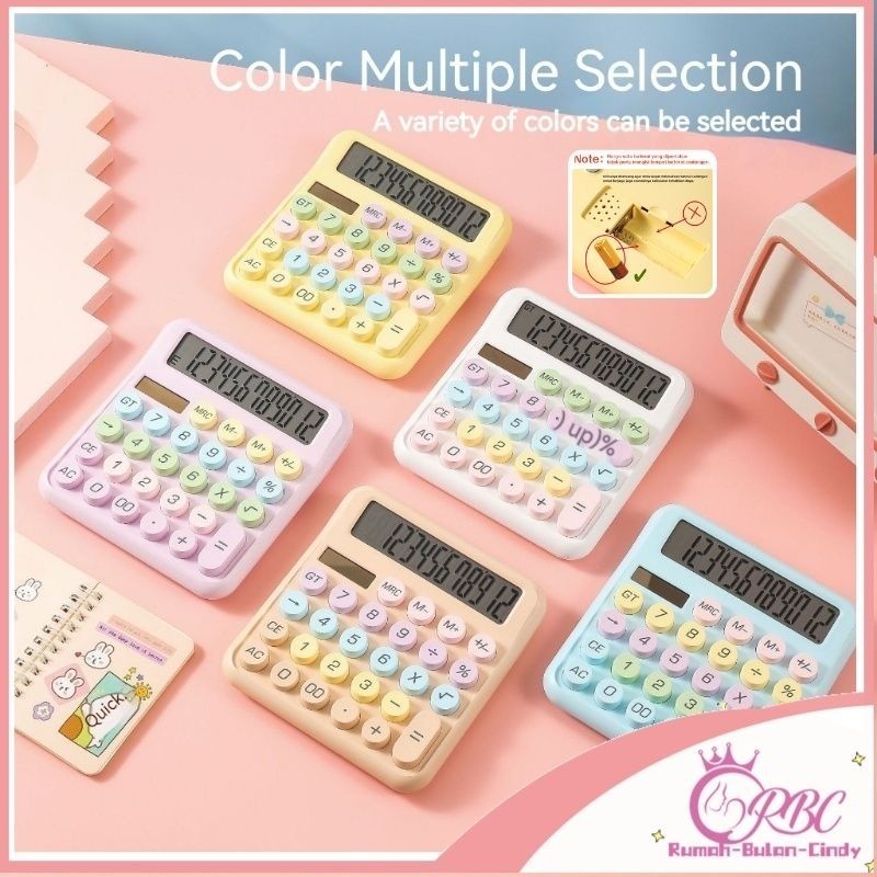

（Baterai Gratis）Kalkulator Tenaga Surya Layar Besar 12 Digit Tampilan HD Kalkulator Daya Ganda Tombol Titik Gaya Permen Antik untuk Alat Tulis Kantor Sekolah Lucu