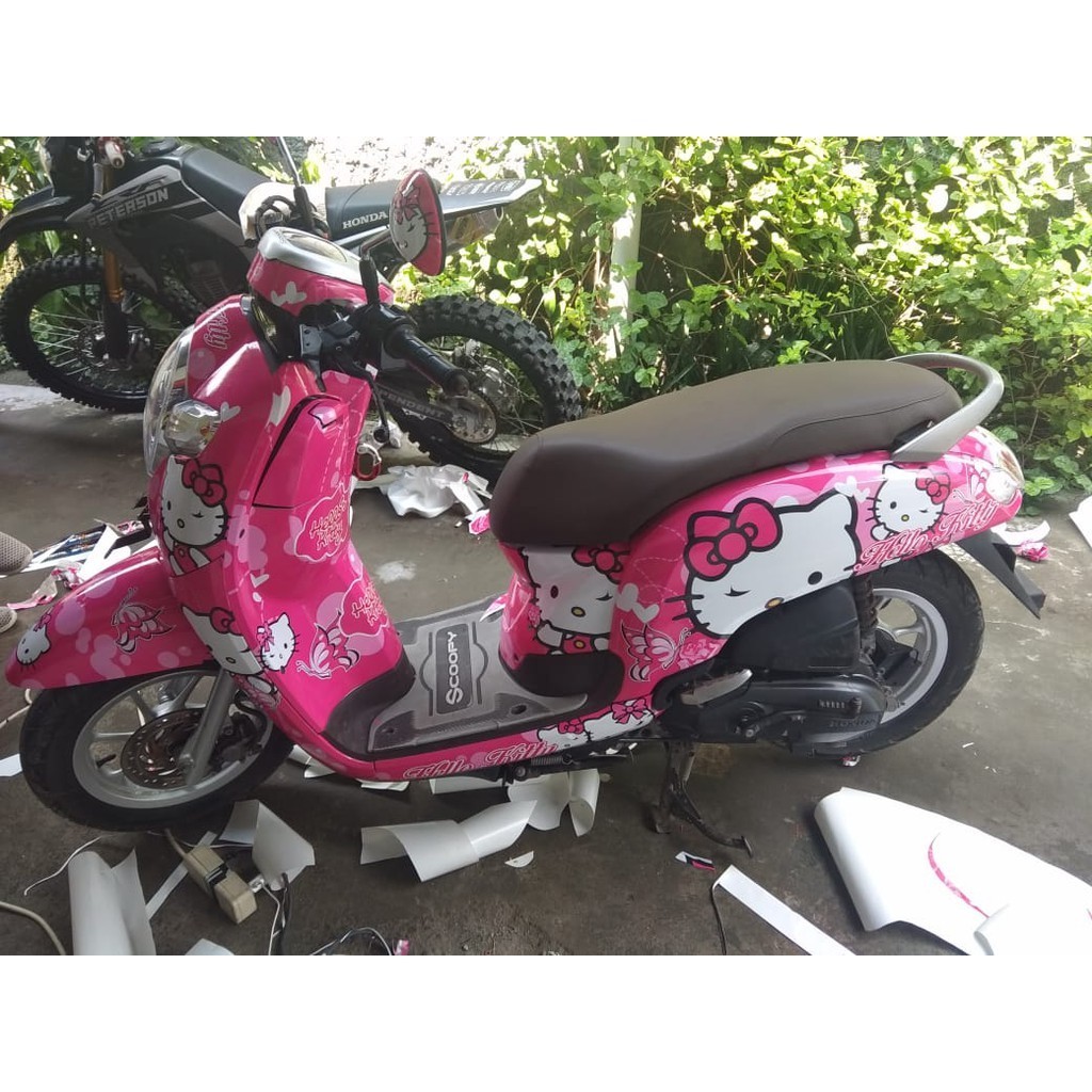 Decal Sticker SCOOPY Decal Scoopy Fi - Scoopy Terbaru  Desain Hello Kitty Full Body + Dasbor + Knalp
