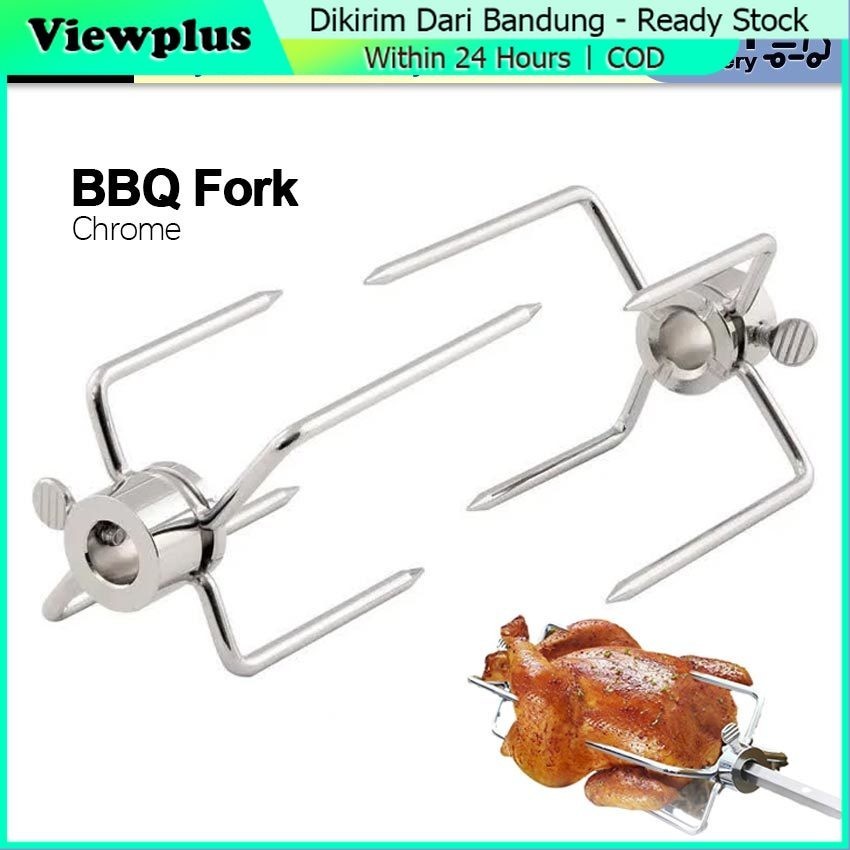 Rotary BBQ Fork Stainless Alat Pemanggangan Panggang Daging Ayam Bebek Bakar BBQ Roasting Fork Stain