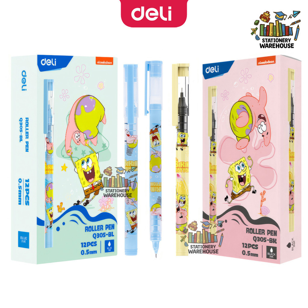 

Deli Pulpen Roller Pen 0.5mm SPONGEBOB Q305-BK Q305-BL Black Blue Kapasitas Tiinta 1100 meter