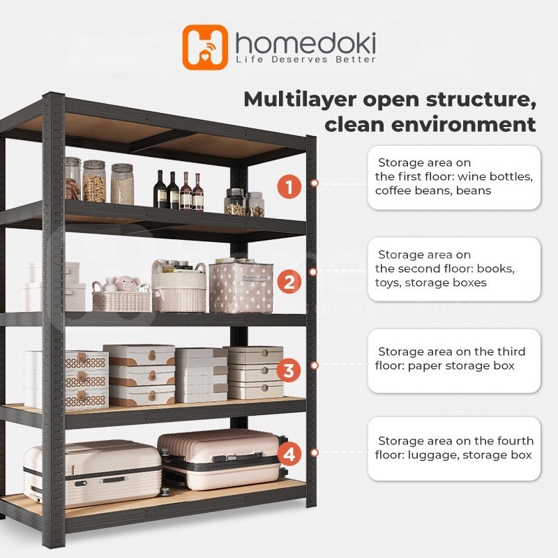 Homedoki Rak Susun Besi/Rak Besi Siku 5 Susun /Rak Besi Susun Serbaguna/ Rak barang 3/4/5 tingkat