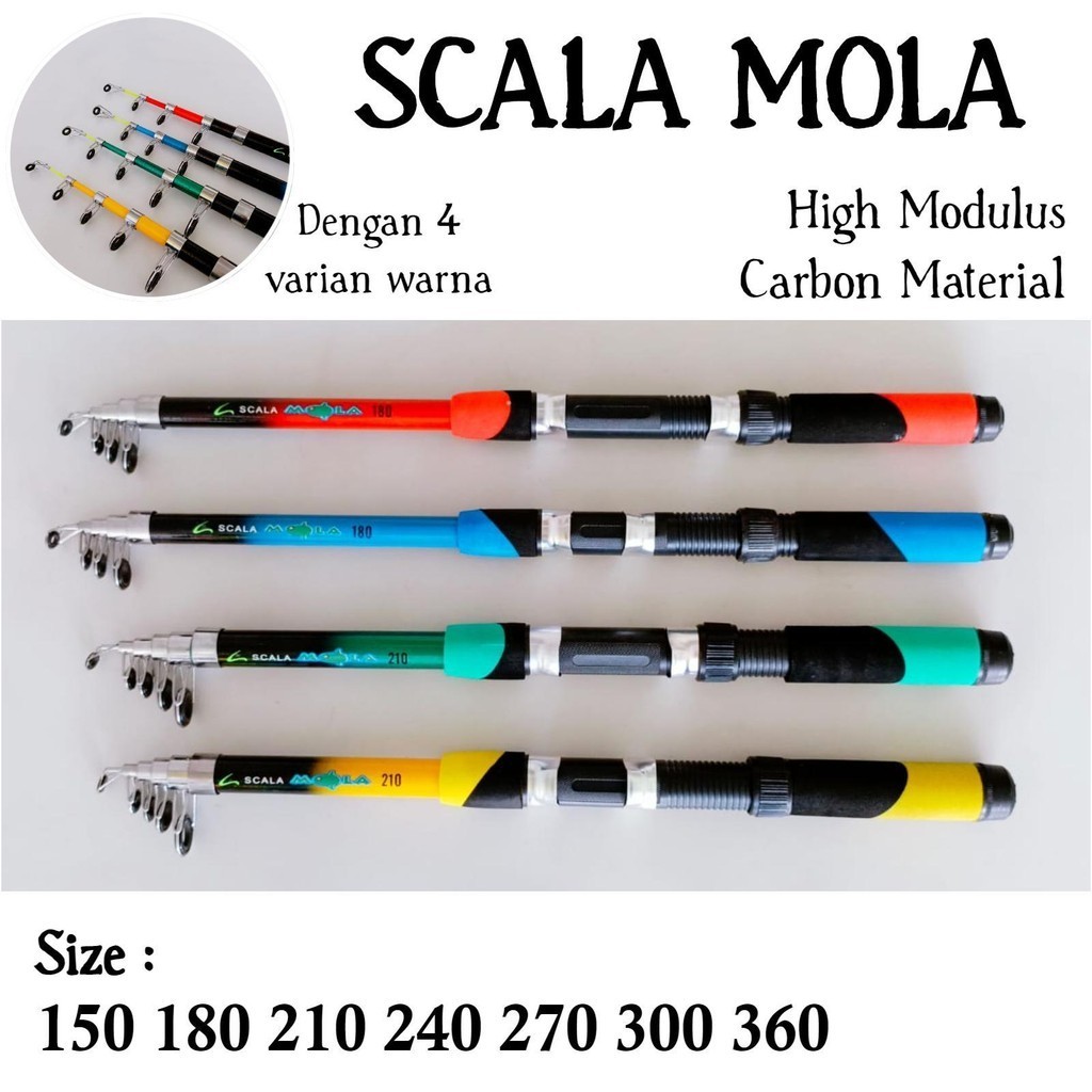 Scala Mola 180 210 Joran Antena Telescopic Ruas Pendek Bahan Carbon Tongkat Pancing Teleskopik Kolon