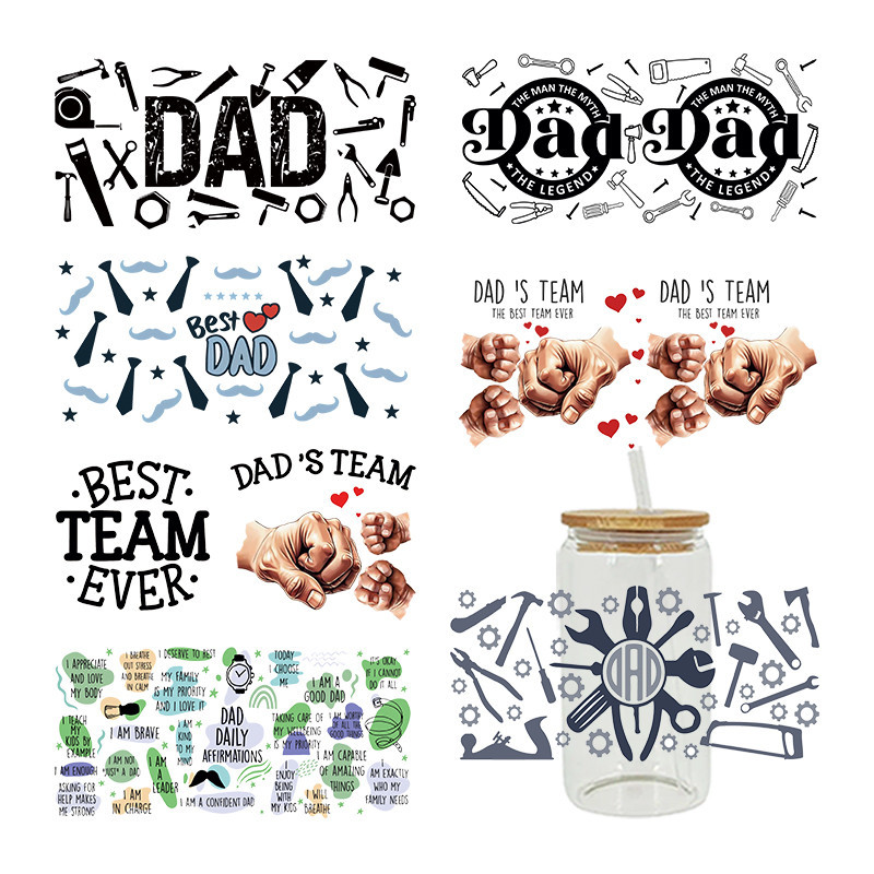 

UV DTF Transfer Sticker dad THEMED For The 16oz Libbey Glasses Wraps Cup Can DIY Waterproof D12096
