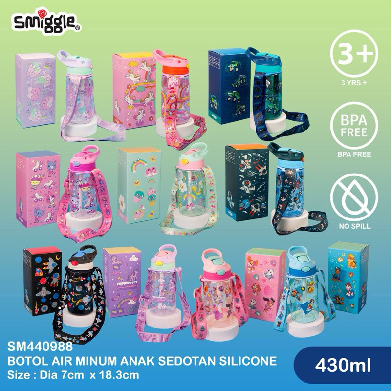 MJ32C Botol minum smiggle 430ml+Tali/smiggle water bottle