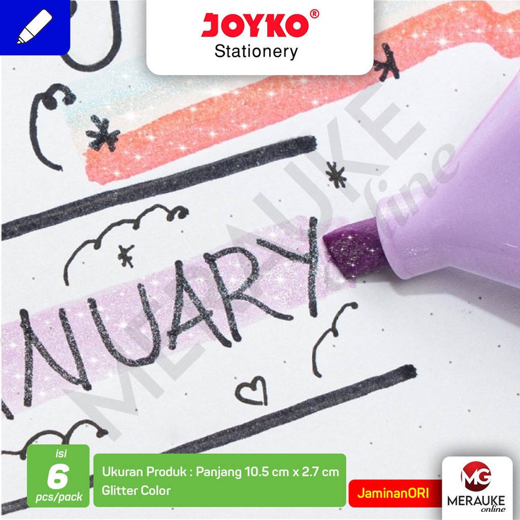 

RB Joyko Highlighter Penanda Berwarna Glitter HL-86-6 (1 Set isi 6 Pcs)