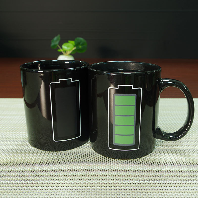 

Creative Battery Magic Mug Positive Energy Color Changing Cup Ceramic Discoloration Coffee Tea Milk Mugs Novelty Gifts