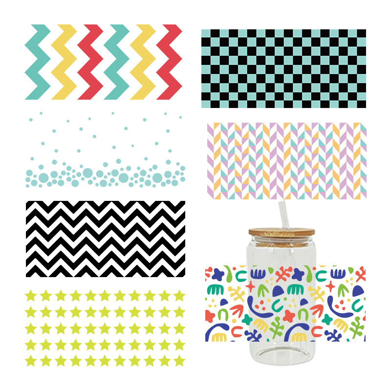 

UV DTF Transfer Sticker Base picture plaid For The 16oz Libbey Glasses Wraps Bottles Cup Can DIY Waterproof Custom Decals D5349