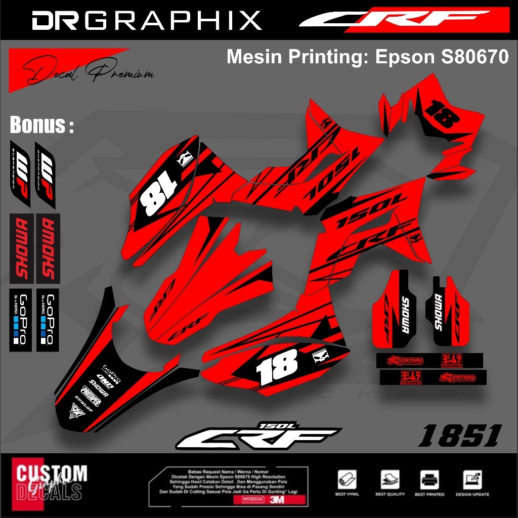 stiker decal crf 150 l full body costum design decal crf 150 l hologram aksesoris supermoto motor su