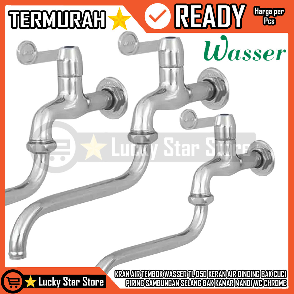 Kran WASSER TL 050 Tembok Wastafel Bathup Cuci Piring Mandi Stainless Keran Air Dinding Aer Dingin C