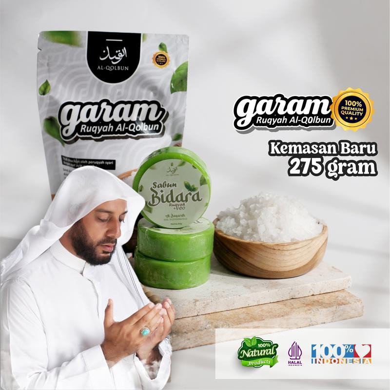 

Al-Qolbun Garam Ruqyah Asli Kemasan 275 Gram, + Sabun Bidara & Tasbih | Memperlancar Rezeki & Aura ORIGINAL