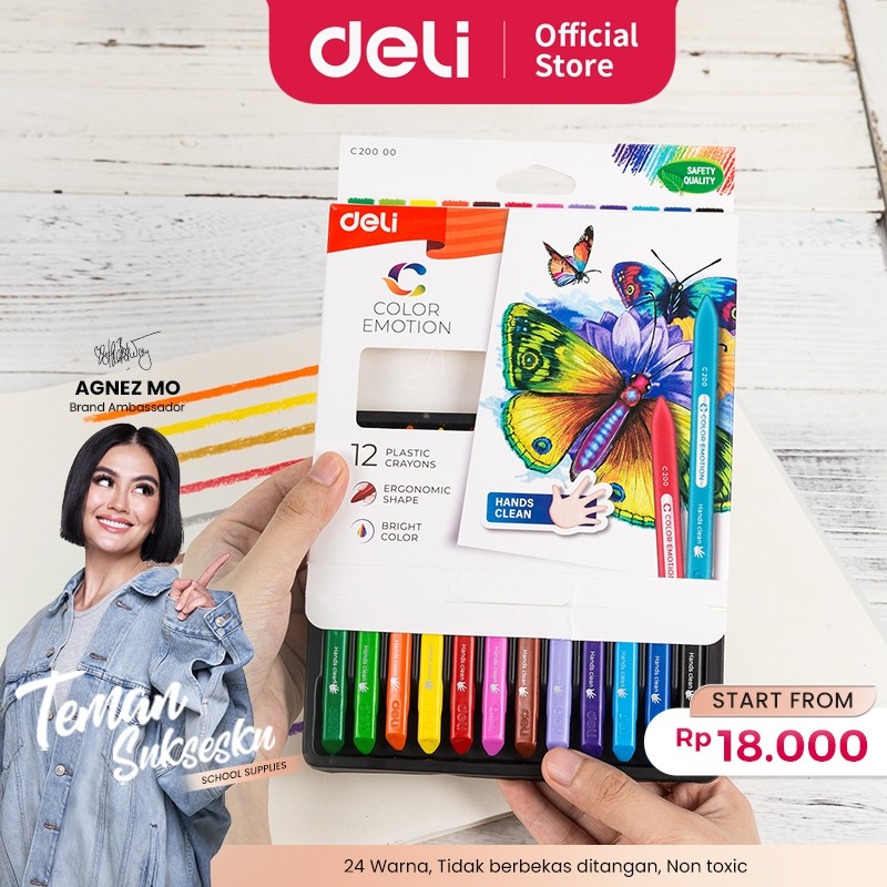 

new Deli Krayon Plastic 12/18/24 Warna Cerah Bentuk segitiga ergonomis tidak beracun EC20000 hot promo 9.9