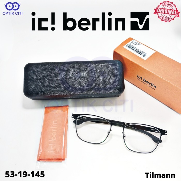 frame kacamata Original bulat pria wanita IC Berlin - Tilmann - Black - 53