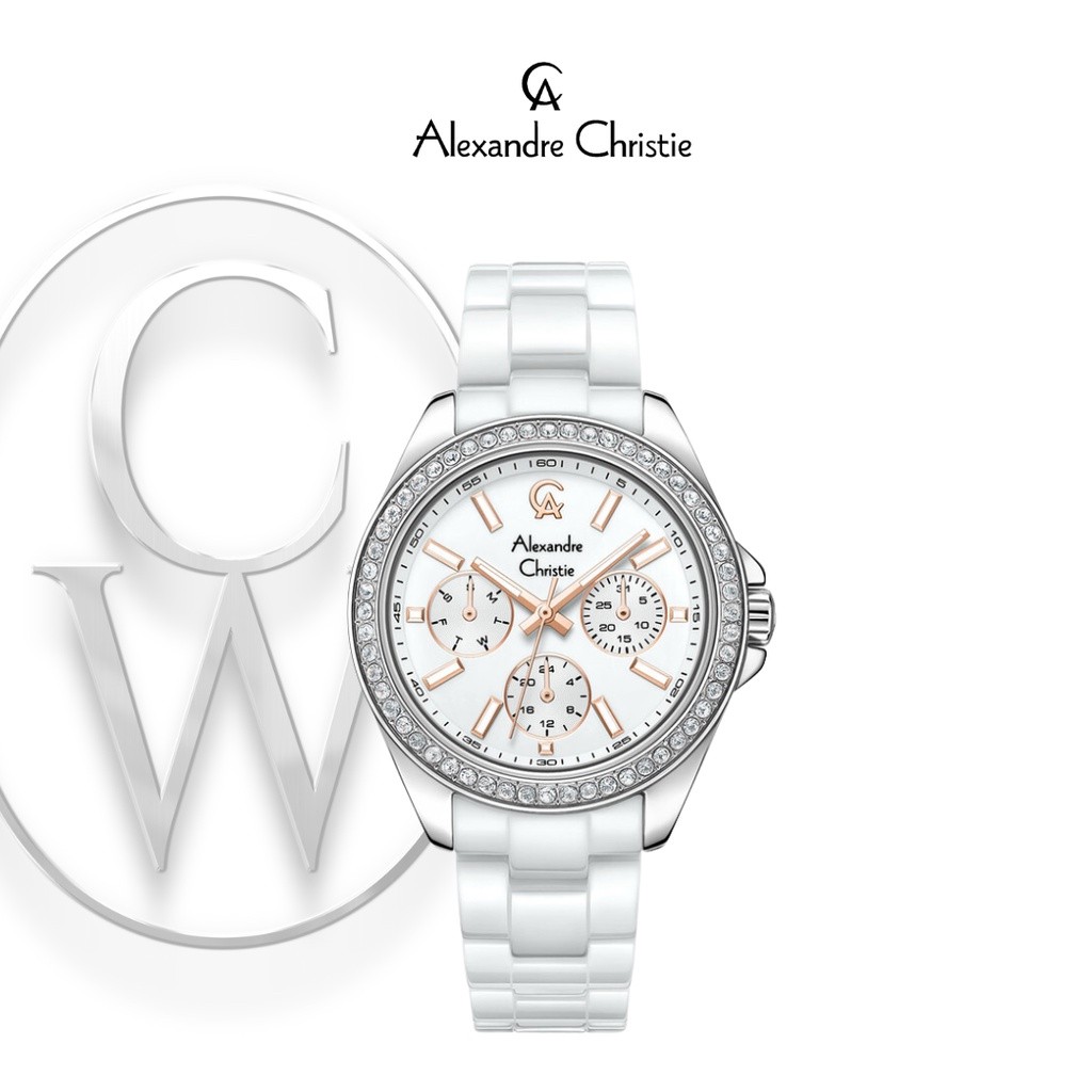 Jam Tangan Wanita Alexandre Christie AC 2A74 BFBSSSLRG Keramik / Ceramic Silver Putih Classic Minima