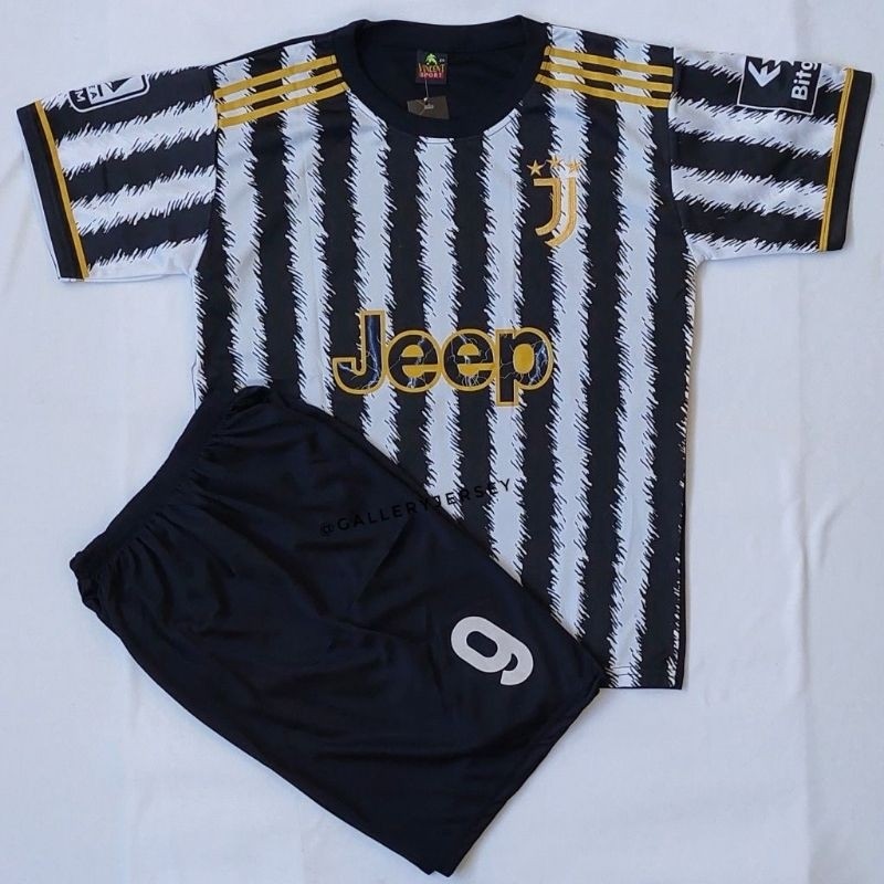 Setelan Jersey Bola Anak Juventus Home Sablon