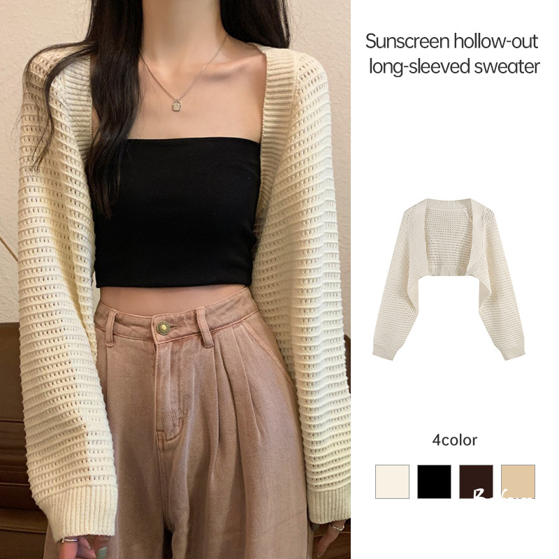 Korean Cardigan Crop Sexy Cardigan Rajut Korea Lengan Panjang Casual Top BF