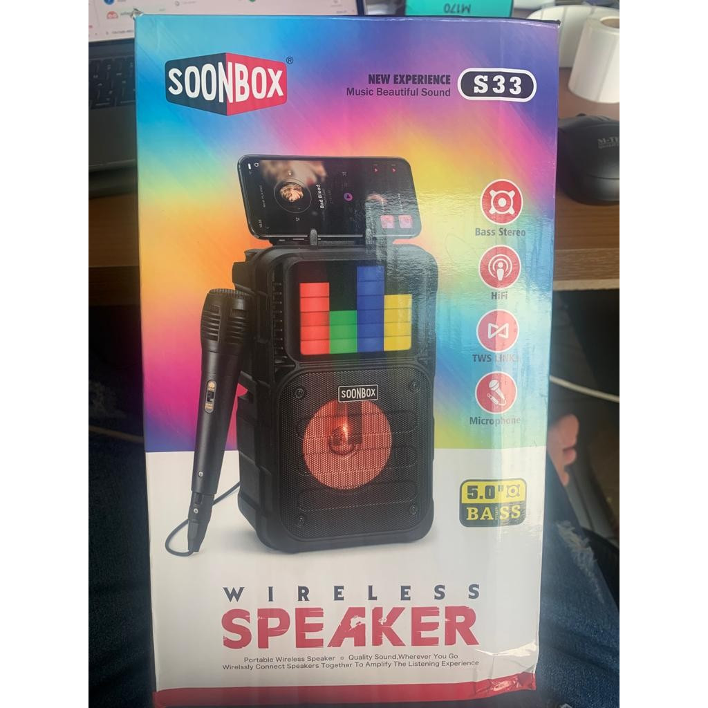 Speaker Bluetooth Soonbox S33 + Mic Karaoke Portable Layar LCD Speaker s-33