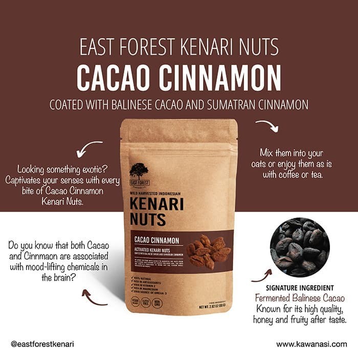 

East Forest Kenari Nuts Cacao Cinnamon 80 Gr - Kacang Kenari Coklat