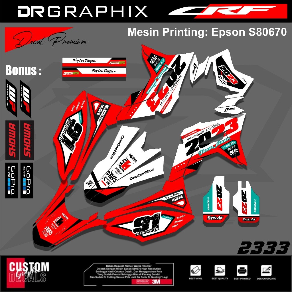 PREMIUM DECAL STIKER HONDA CRF 150L CRF 250 FULL BODY COSTUM DESAIN TERBARU kode CRF-9