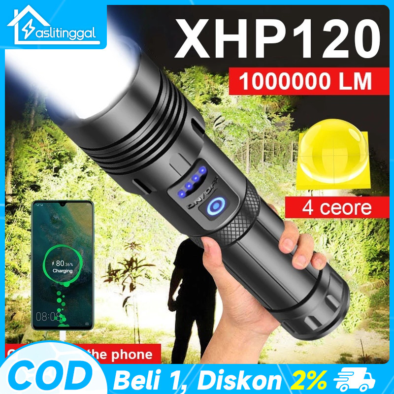 Paket lengkap Senter LED Tactical 200000 Lumens Xhp 50 - Kualitas Cahaya Super Terang/Senter LED Sup