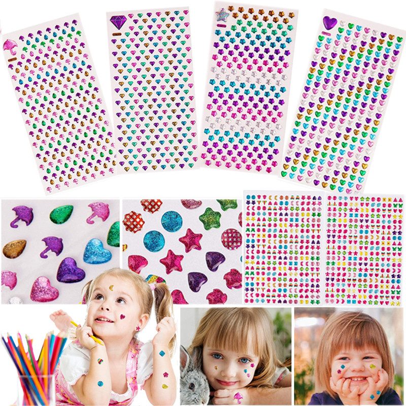 

3D Gem Stickers Glitter Sparkle Crystal Sticker Stick on Earrings Face for Girls Kids Children Nail Ear Ring Princess Makeup Toy