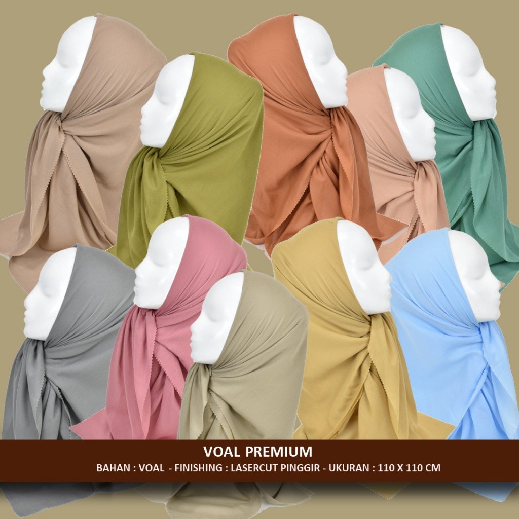 HIJAB POLOS VOAL PREMIUM JILBAB VOAL POLOS LASERCUT KERUDUNG SEGI EMPAT POLOS VOAL COTTON VOAL GROSI
